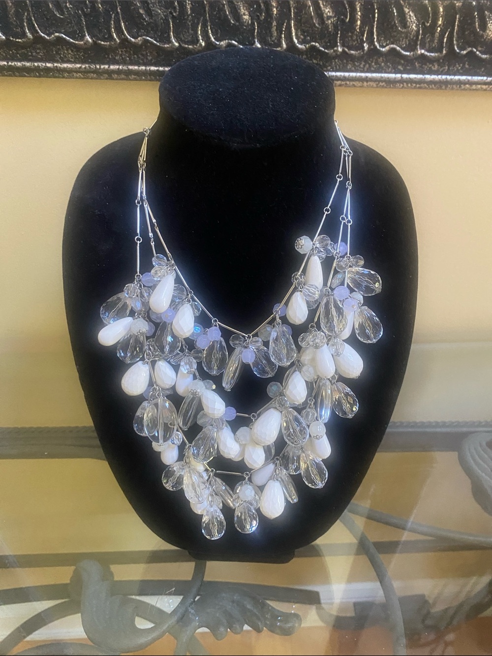 Elegant White and Clear Statement Bib Necklace